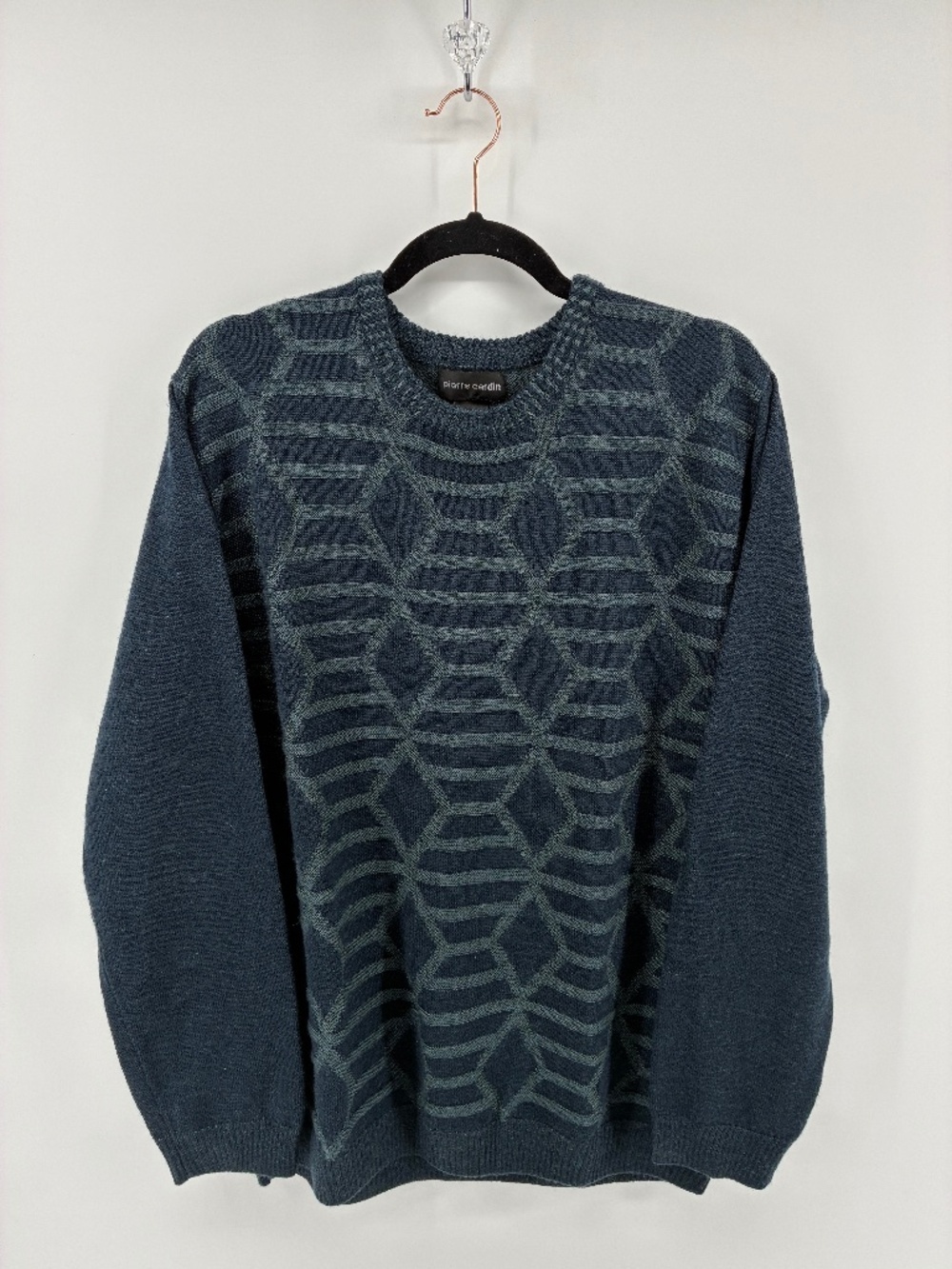 Pierre Cardin 50% Wool Blend Dark Blue Textured Crewneck Sweater